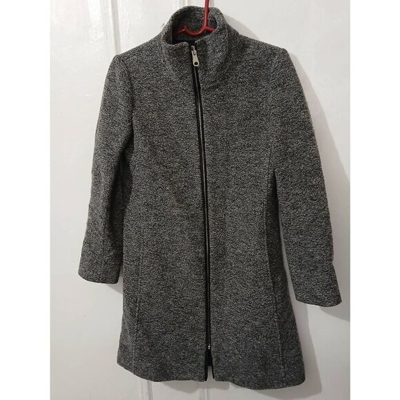 Club Monaco women small ITALIAN WOOL lamb leather heathered gray coat zip front - Picture 1 of 8